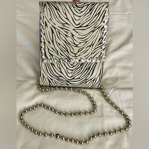 Vintage Nina Arjani Leatherlock 1994 Zebra Print Crossbody Bag with Silver Chain